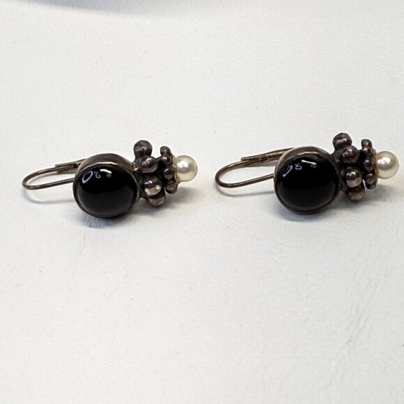 Sterling Silver Onyx Earrings Marked Dangle Black‎ Whimsigoth - Picture 7 of 8